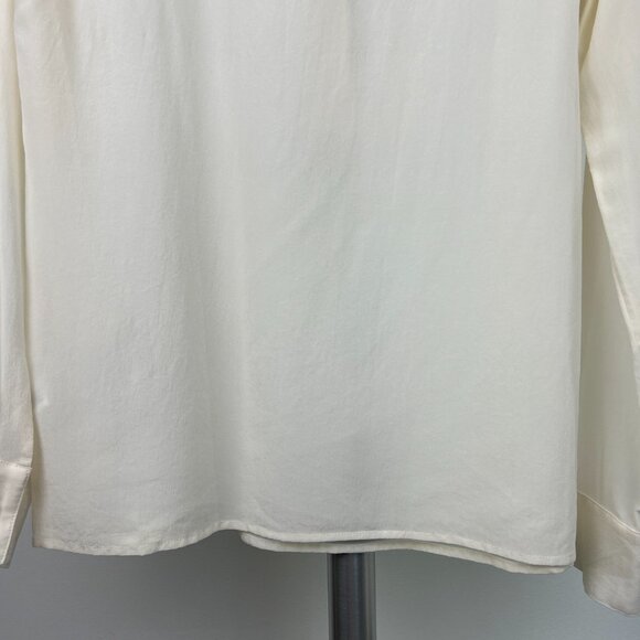 Sz M- Banana Republic Silk‎ Cream Roll-up Sleeve Snap Button Half Placket Blouse - Picture 10 of 13